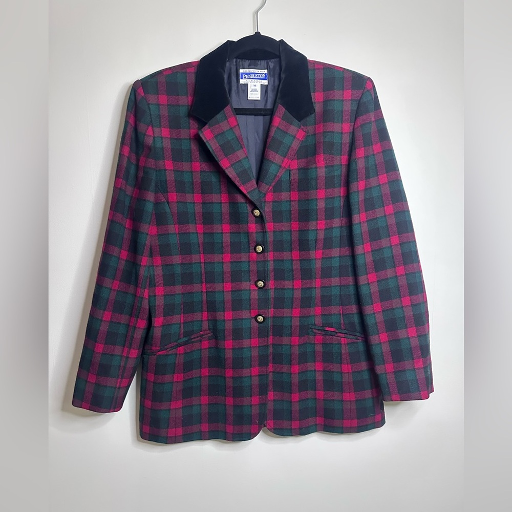 Vintage Pendleton Women's Plaid Wool Blazer - Red and Green